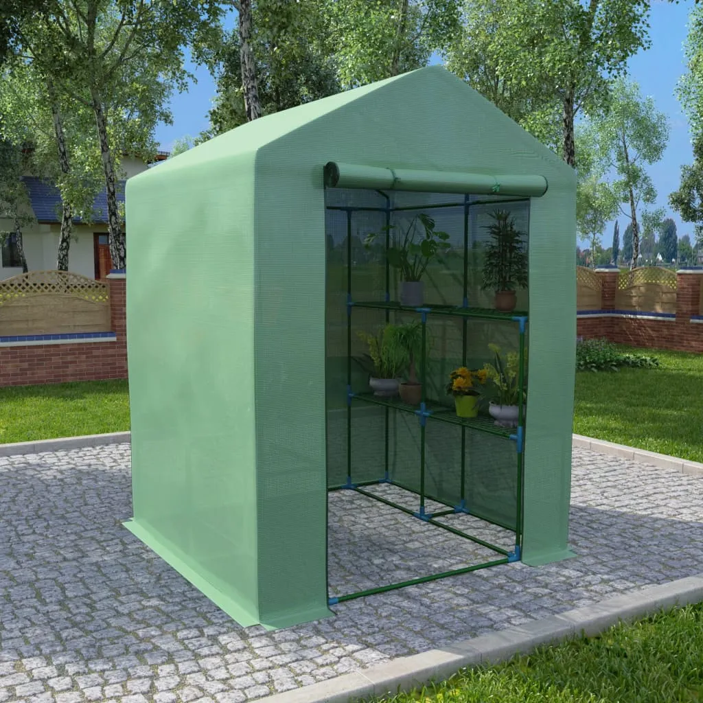 Gewächshaus 143x143x195 cm Grün mit Stahlrahmen und PE-Netzgewebe