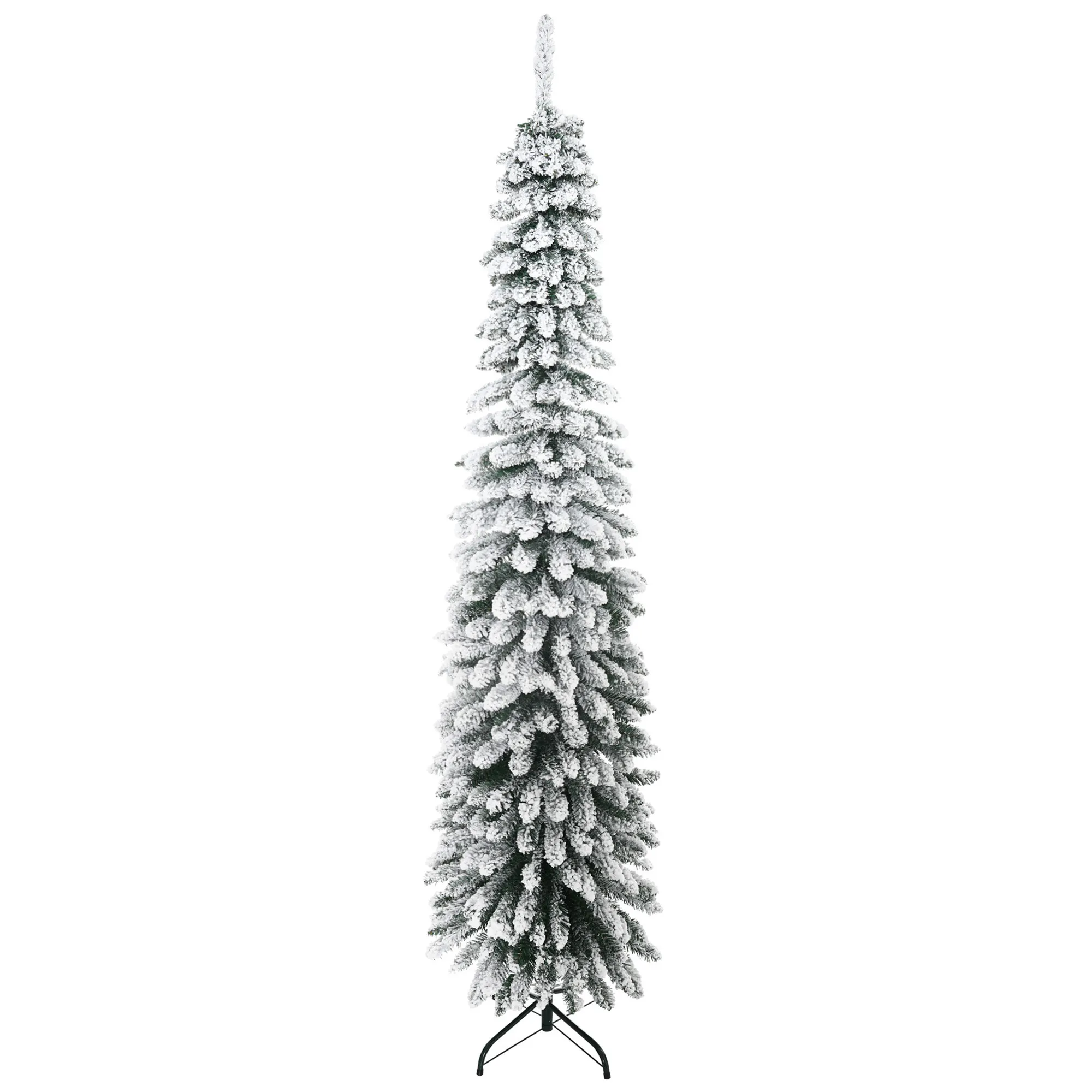 Künstlicher Weihnachtsbaum, schneebedeckt, schmales Design, feuerfest, 210 cm, Grün/Weiß