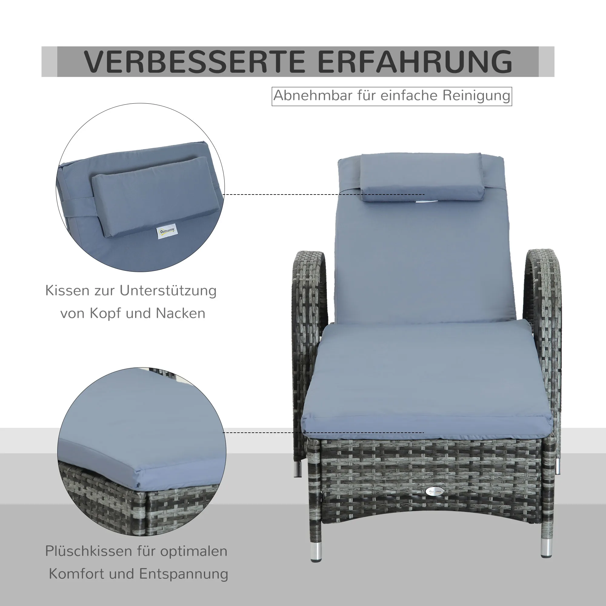 Mobile Gartenliege 200x73x30-103 cm Grau-Blau