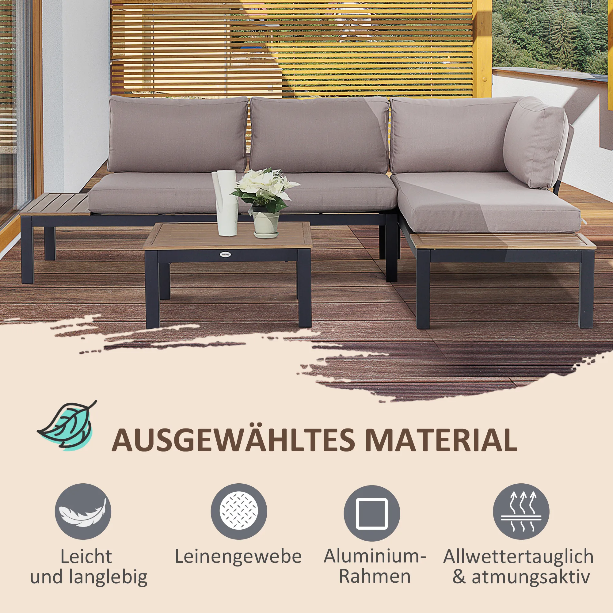 3-teiliges Gartenmöbel Set Grau 164x74x69 cm