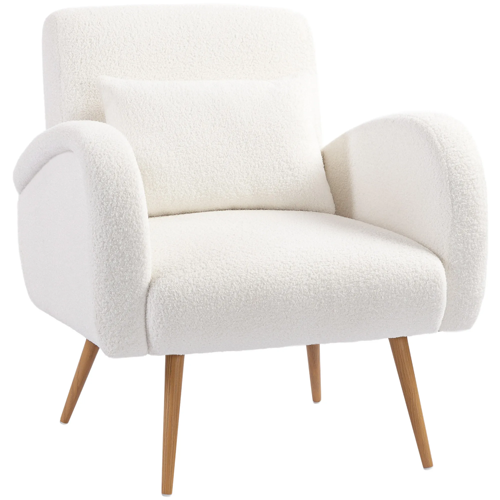 Polstersessel, Fleece-Bezug, gepolsterter Armlehnstuhl mit Lendenkissen, Metallbeine, Lesesessel, Cremeweiß