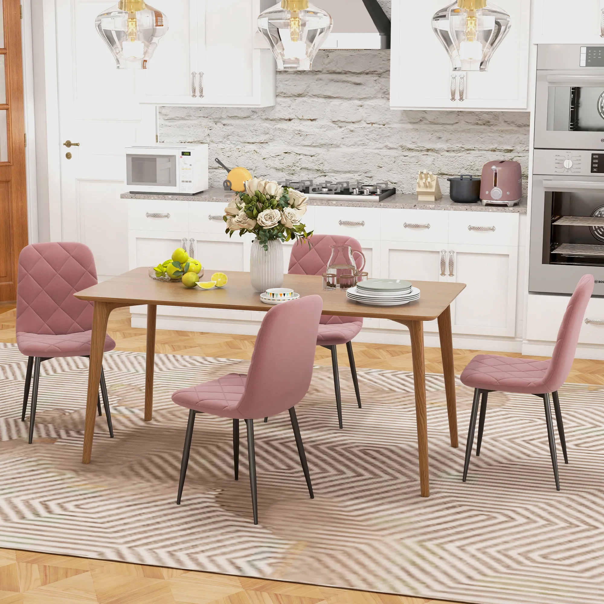Esszimmerstuhl Set 4-teilig Rosa 45B x 54T x 87H cm