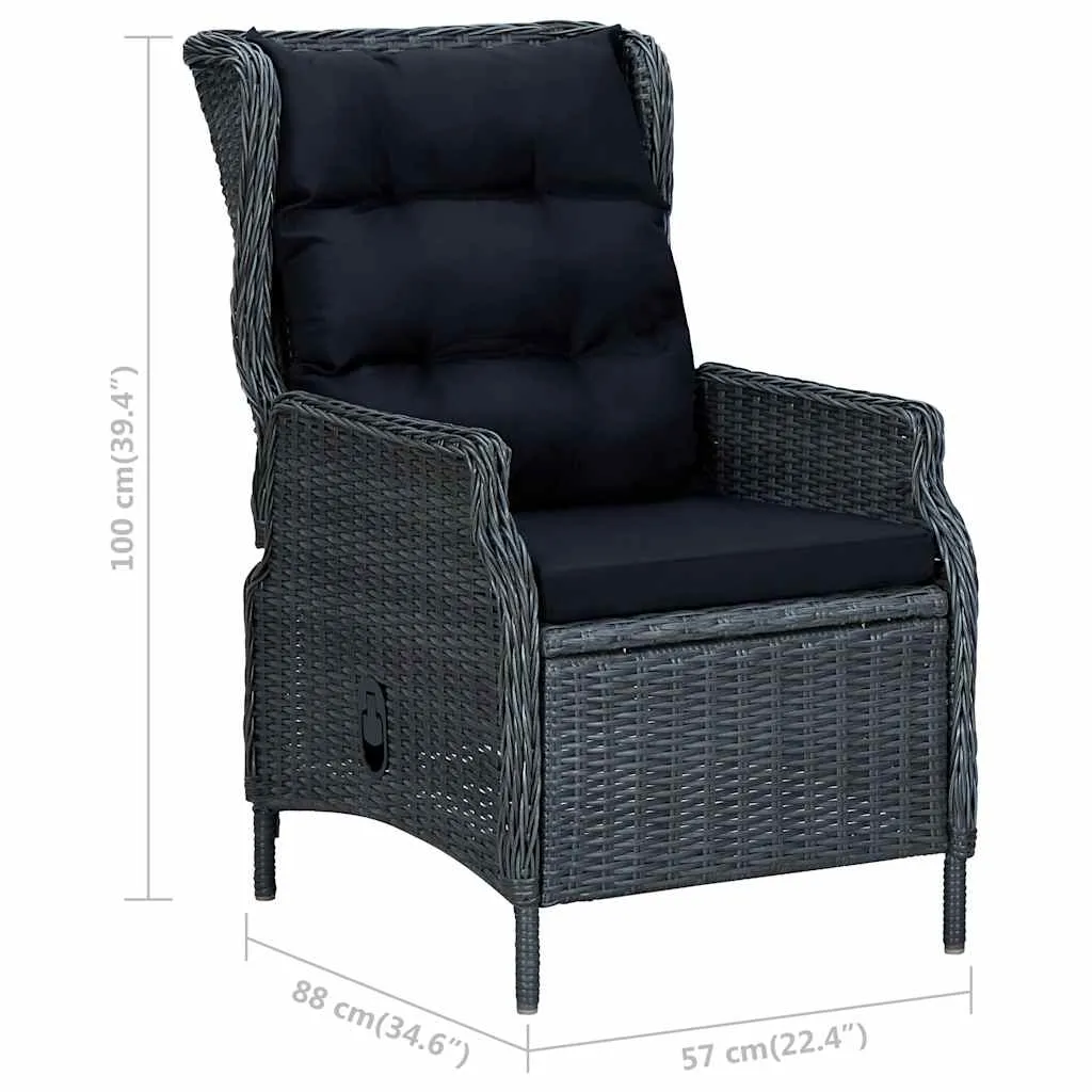 Gartensessel aus rundem PE-Rattan 57x88x100 cm Dunkelgrau mit Liegefunktion