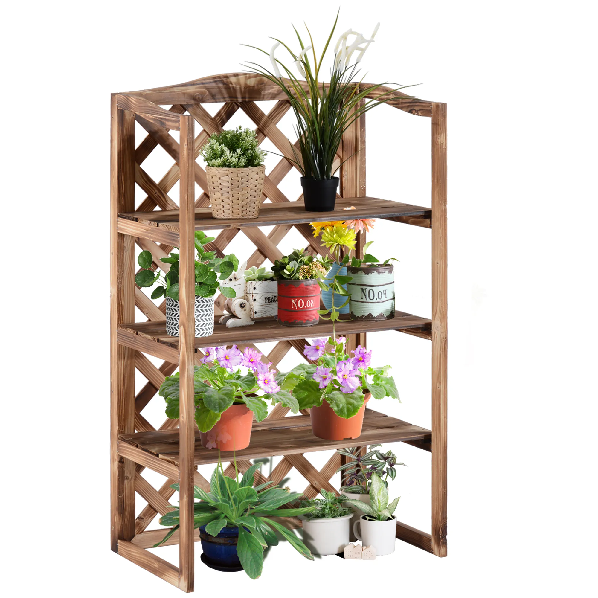 Blumenregal Natur 75x38x120cm aus verrotungsbeständigem Massivholz