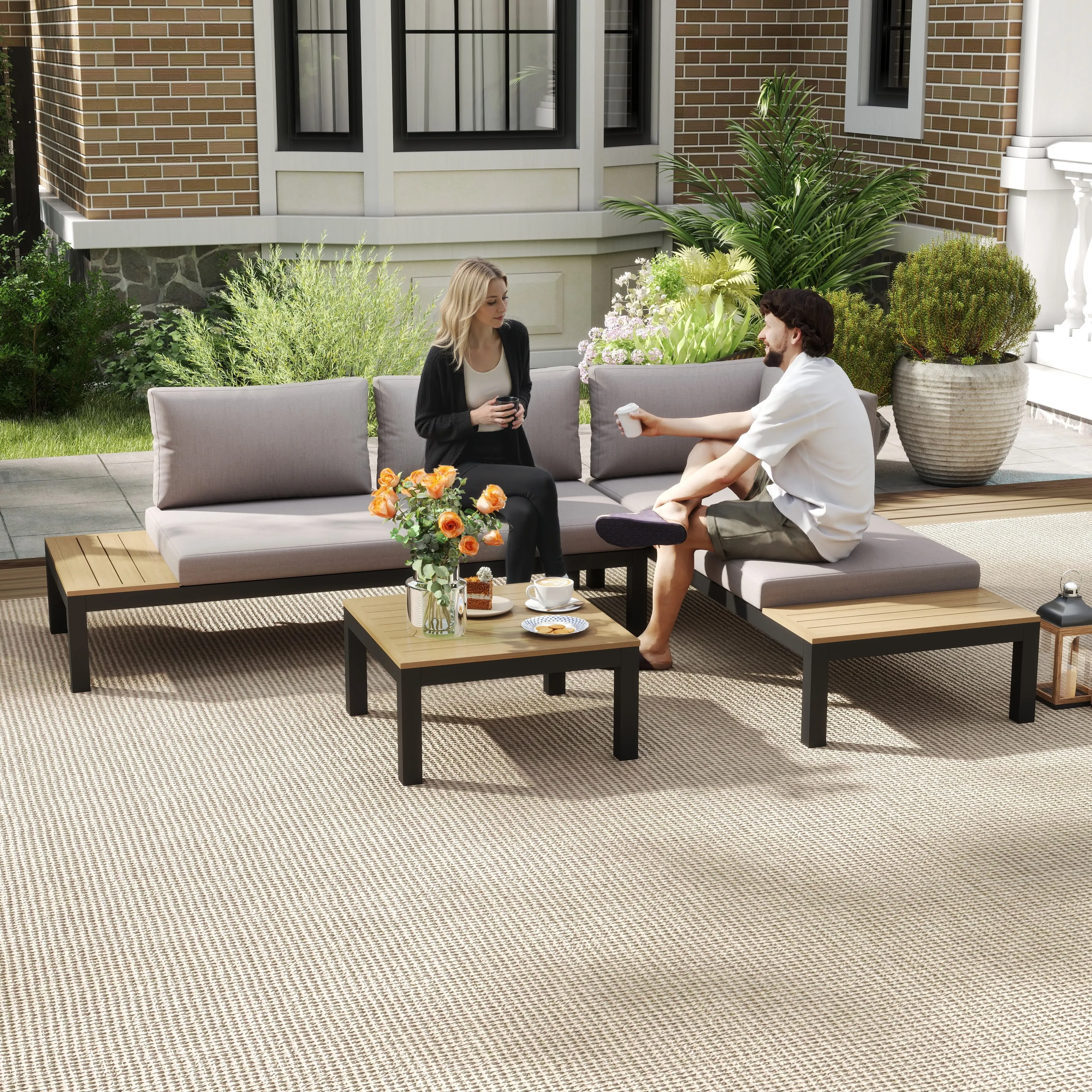 3-teiliges Gartenmöbel Set Grau 164x74x69 cm
