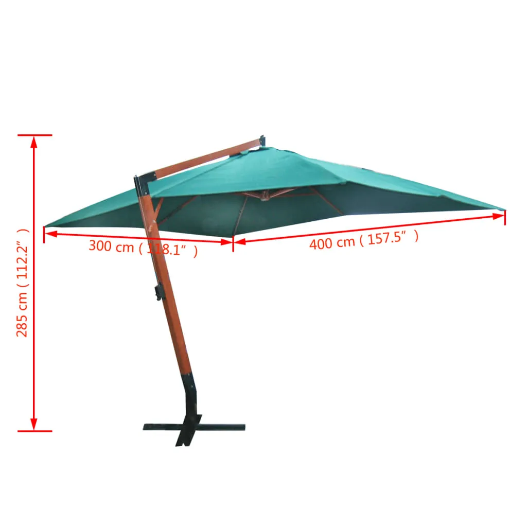 Grüner Sonnenschirm 3 x 4 Meter mit Hartholz-Mast