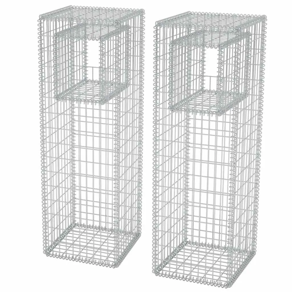 Steinkorb-Set Silber 50x50x160 cm aus verzinktem Stahl, 2 Stück