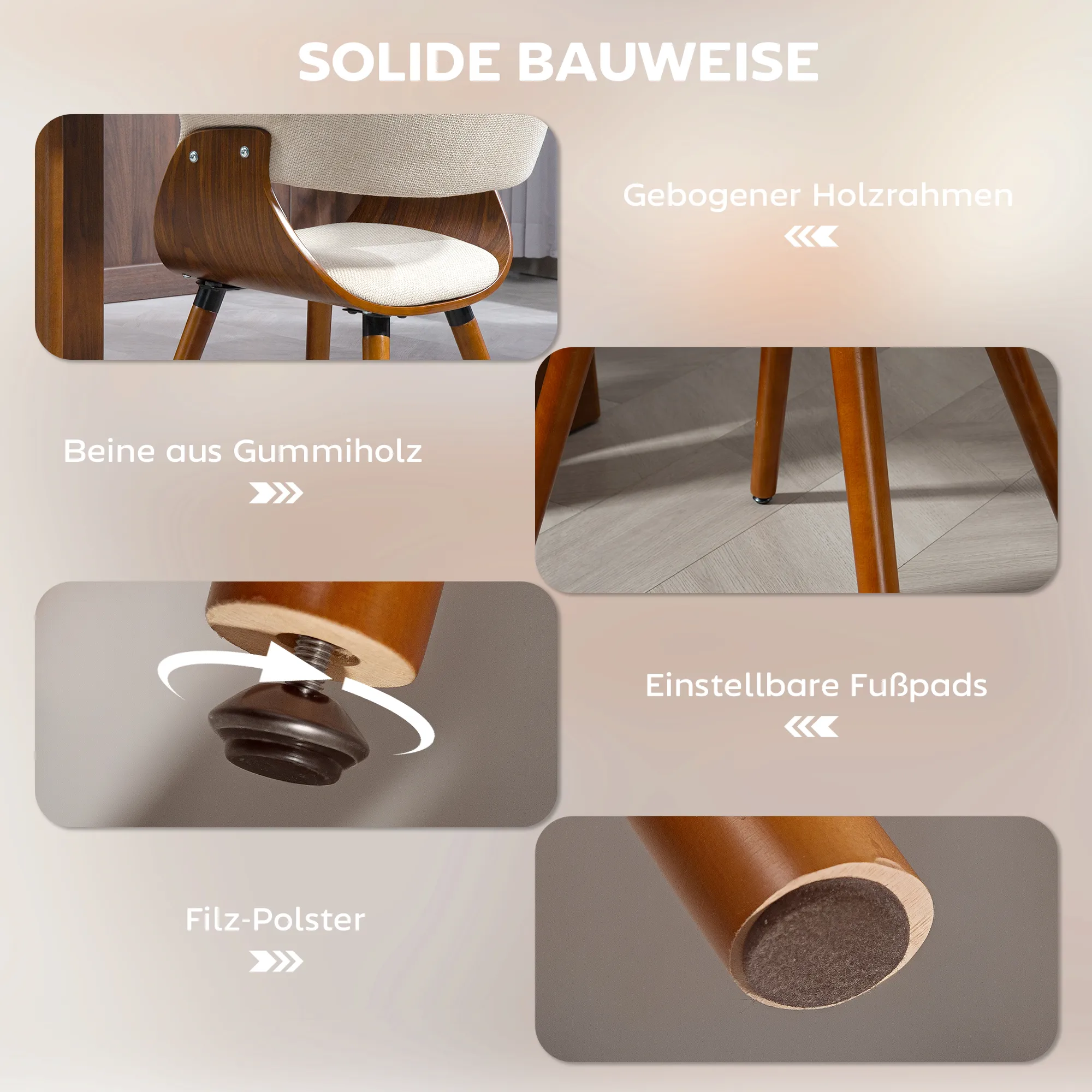 Eleganter Akzentstuhl 62B x 55T x 75H cm in Beige und Braun