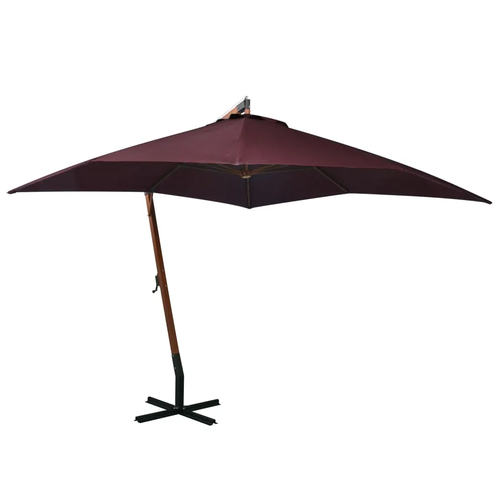 Ampelschirm Bordeauxrot 300x300 cm mit Massivholz-Mast und Bambusrippen