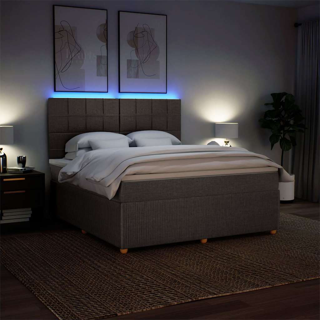 Boxspringbett Taupe 180x200 cm mit LED-Lichtern und Topper