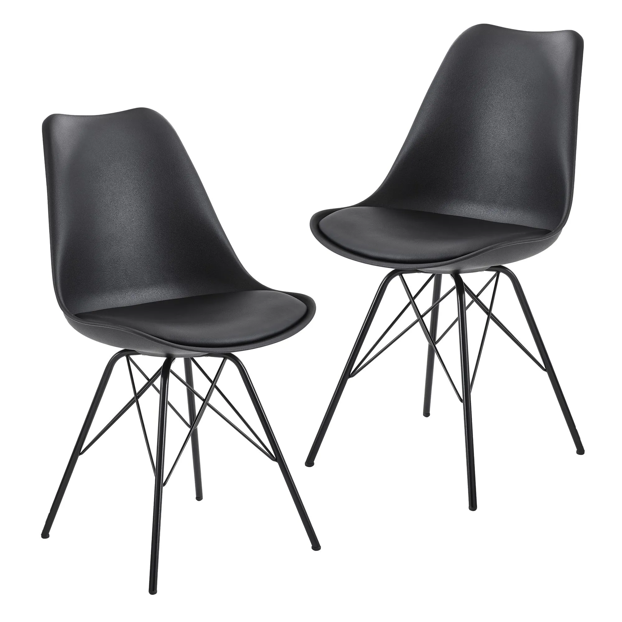 Esszimmerstuhl 2er Set Schwarz Küchenstuhl Kunststoff Skandinavisches Design