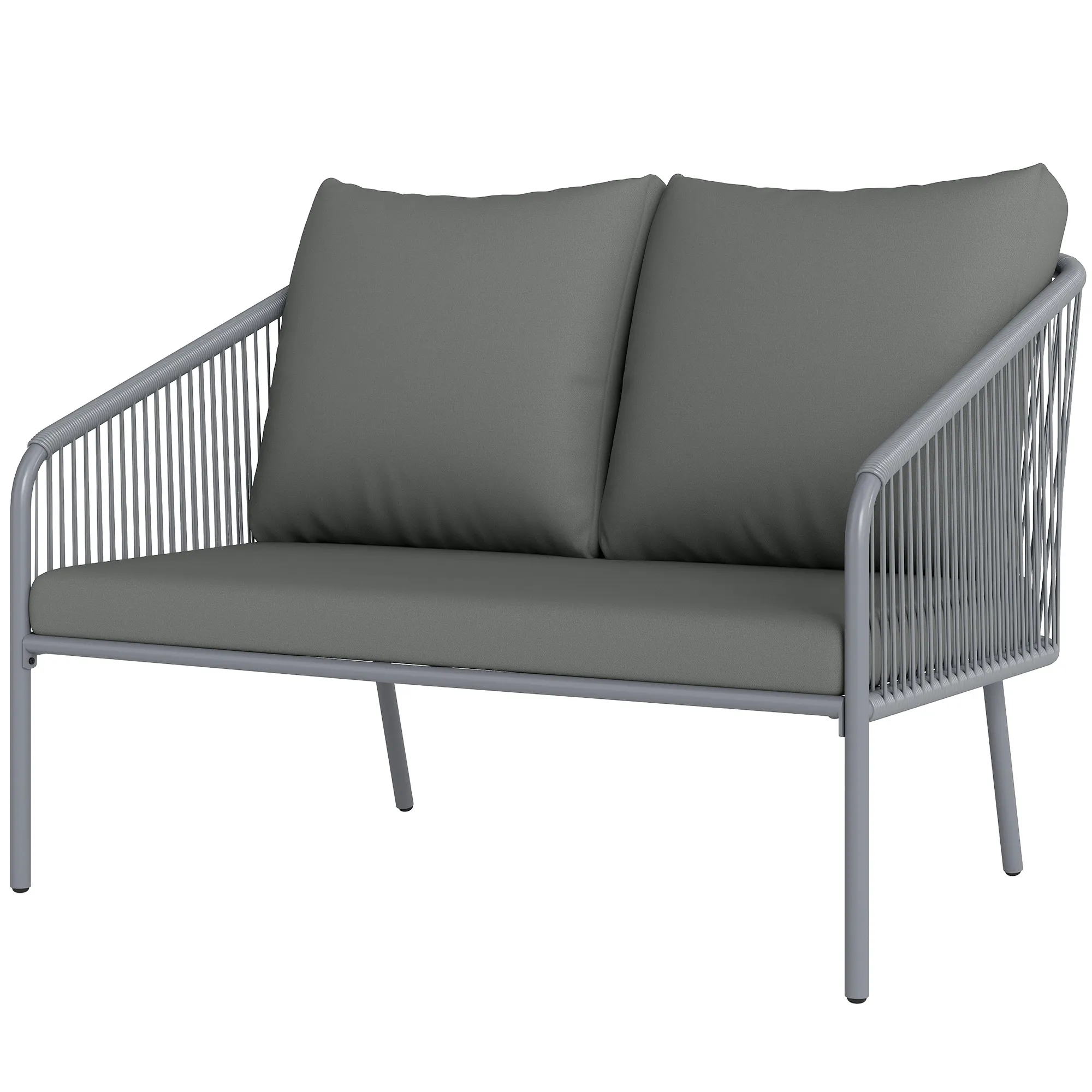 Gartensofa mit Kissen 2-Sitzer Rattan Sofa Lounge Sofa Outdoor Balkon Sofa 112 x 72 x 76 cm Grau