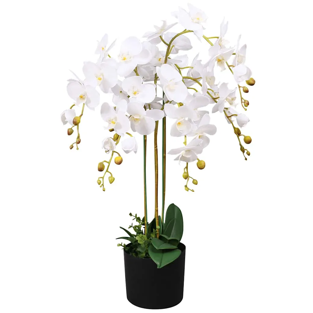 Künstliche weiße Orchidee 75 cm mit Kunststofftopf