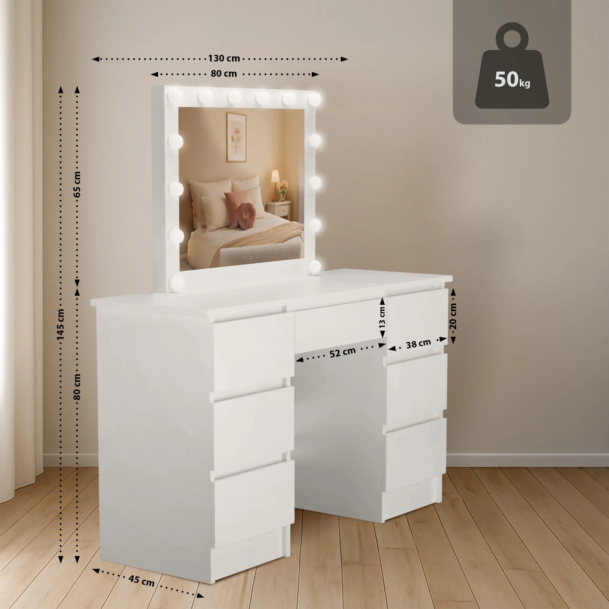 Schminktisch Duffy 130x45x145 cm weiß
