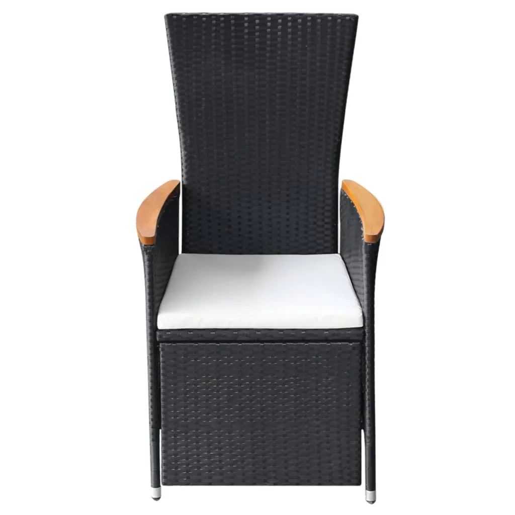 2er Set Rattan-Liegestühle Schwarz 58x62x108 cm mit Echtholz-Armlehnen