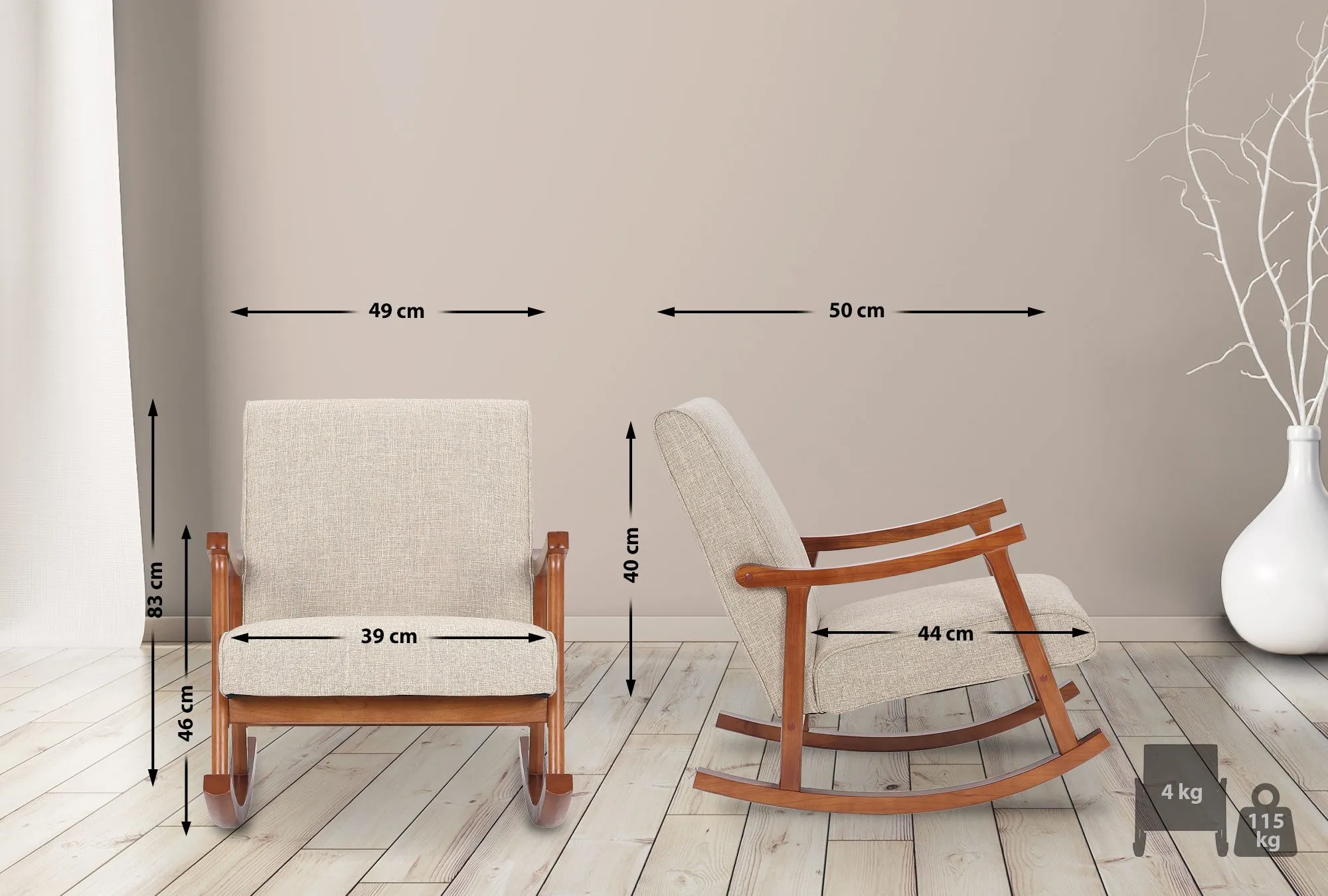 Schaukelstuhl Morelia 82x67x92 cm creme