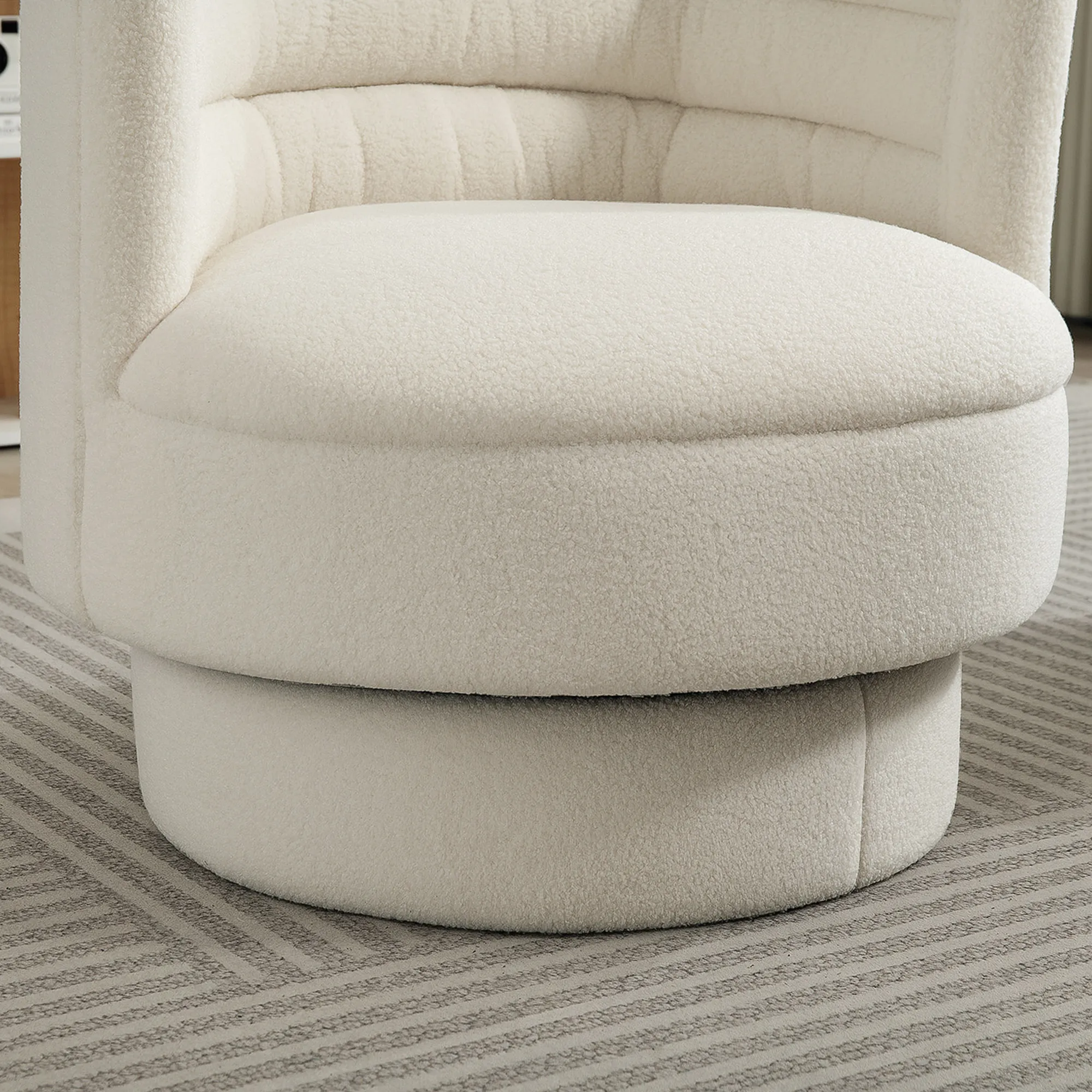 Drehbarer Polstersessel, Moderner Lounge-Sessel mit Kautschukholzrahmen, für Wohnzimmer, Schlafzimmer, Cremeweiß