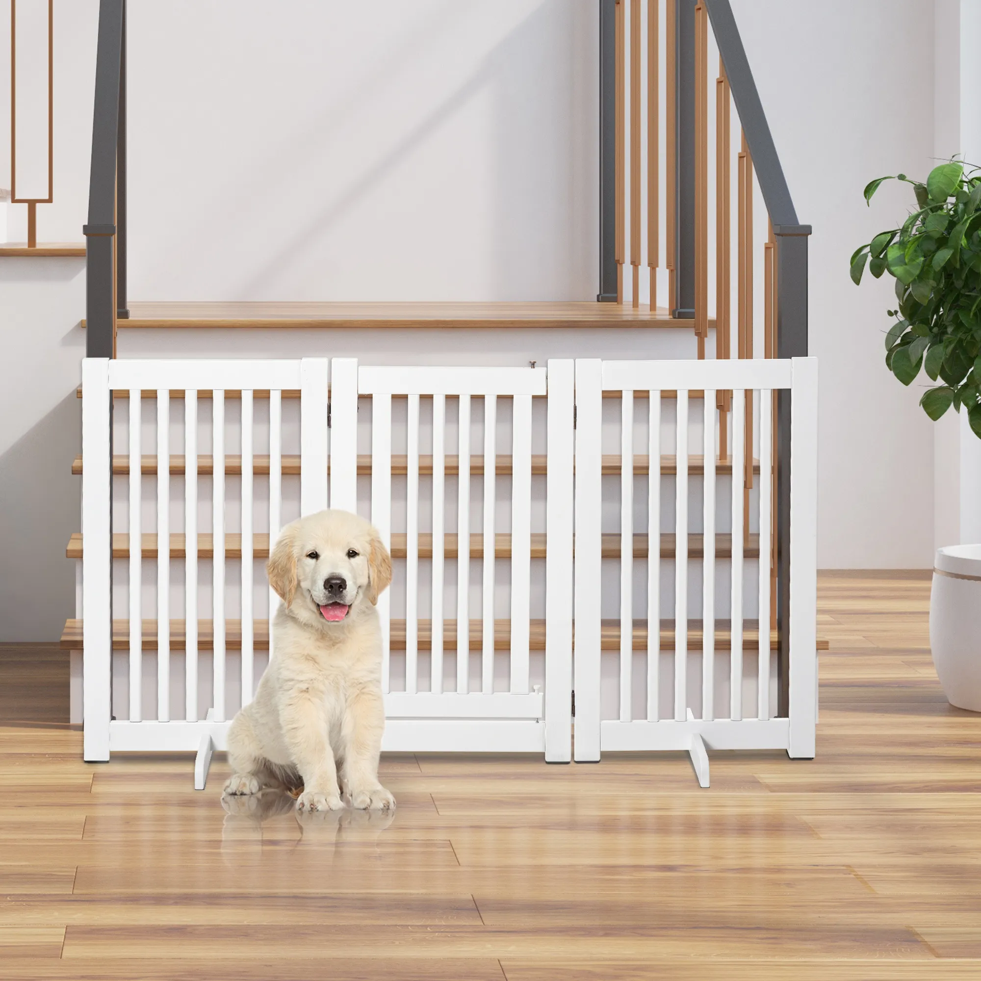 Hundegitter freistehend aus MDF, klappbar, 155 x 76 cm, Weiß