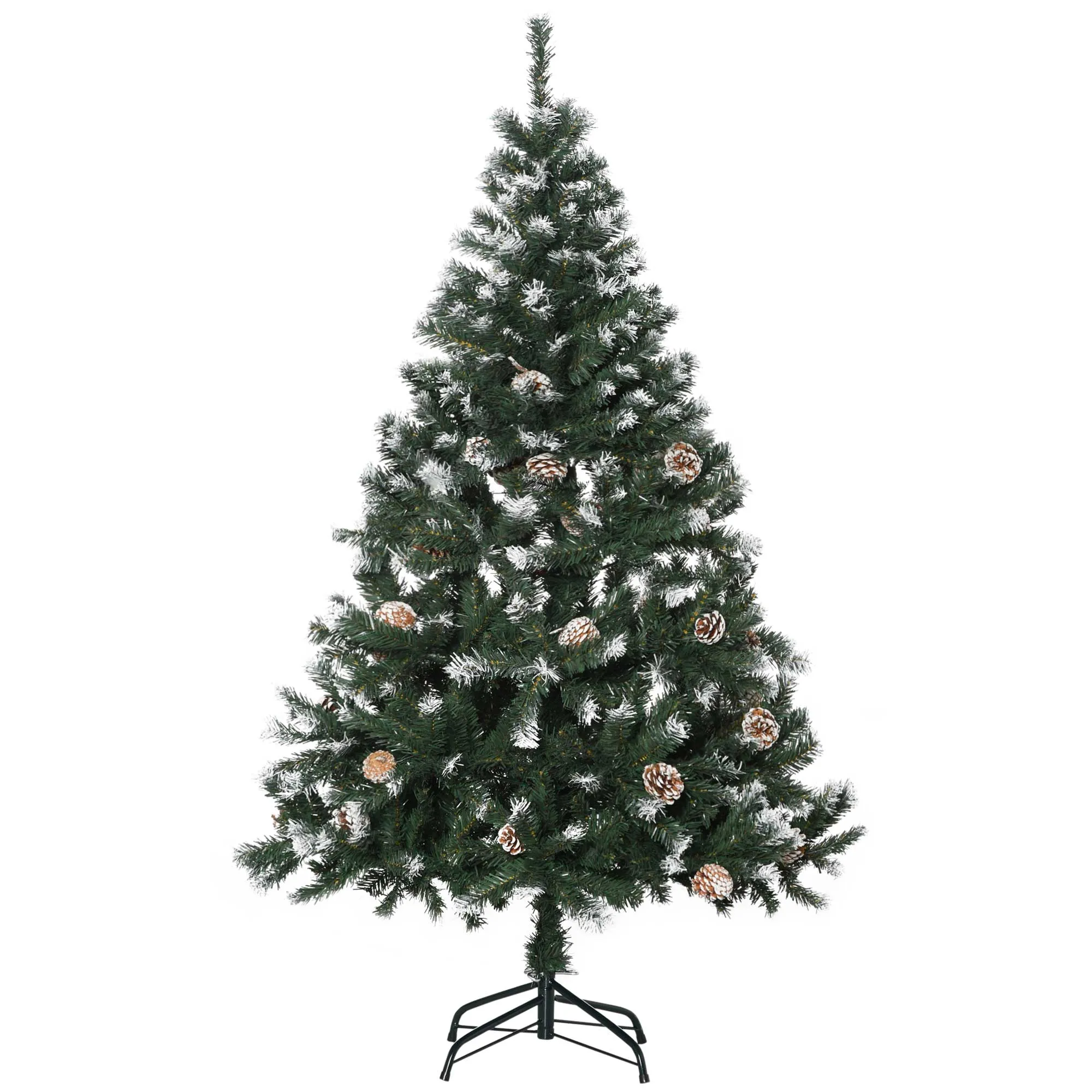 Künstlicher Weihnachtsbaum, 676 Zweige, 41 Zapfen, verschneite Spitzen, feuerfest, 180 cm