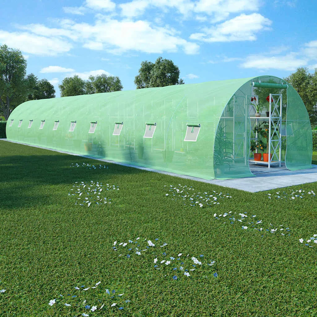 Gewächshaus 15x3x2 m Grün mit PE-Netzgewebe und verzinktem Stahlrahmen