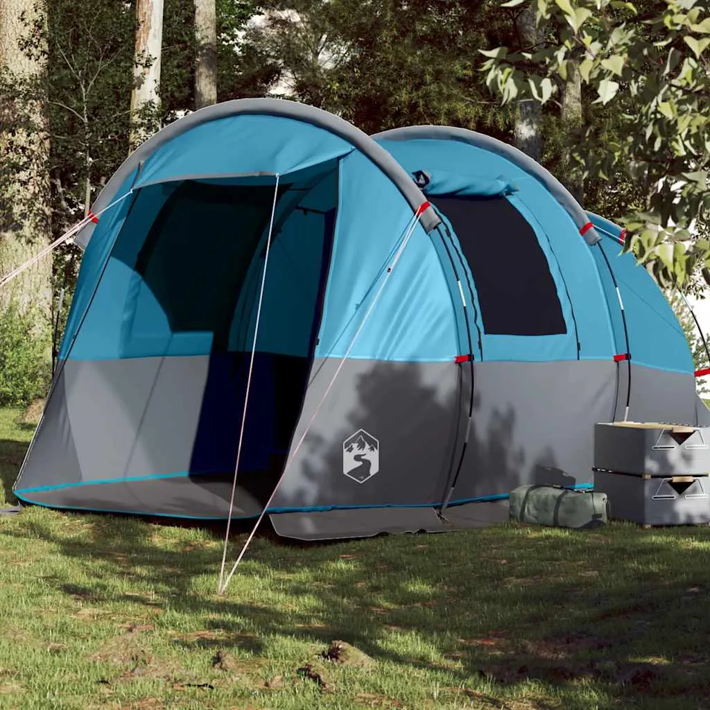 Campingzelt Tunnelzelt Blau 455x265x194 cm mit Überzelt und E-Anschluss