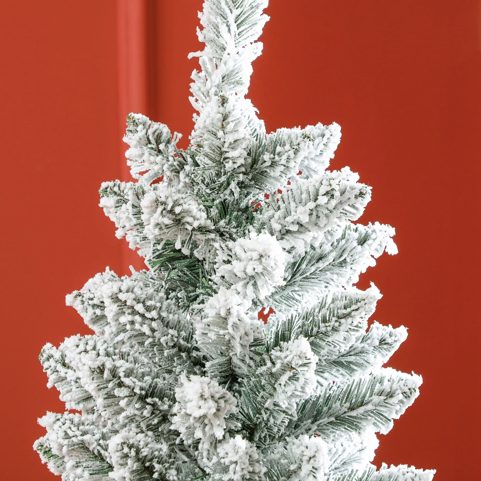 Künstlicher Weihnachtsbaum mit Kunstschnee, schlank, 183 cm, Grün
