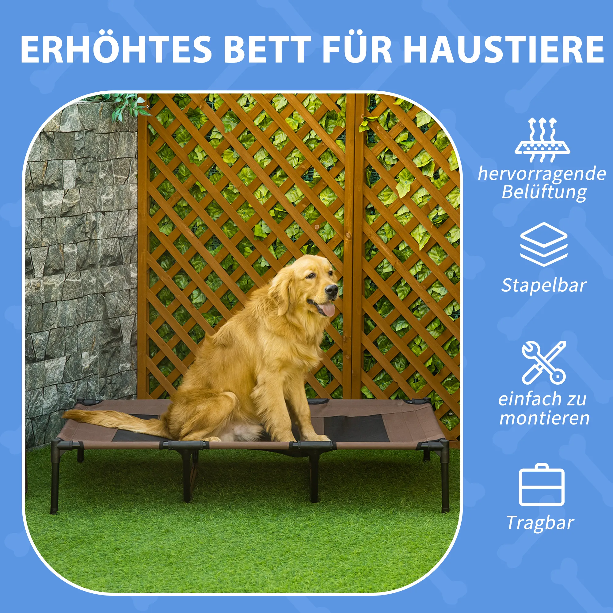 Hundeliege Outdoor erhöht, faltbar, Oxford, 122x92x23 cm, Braun
