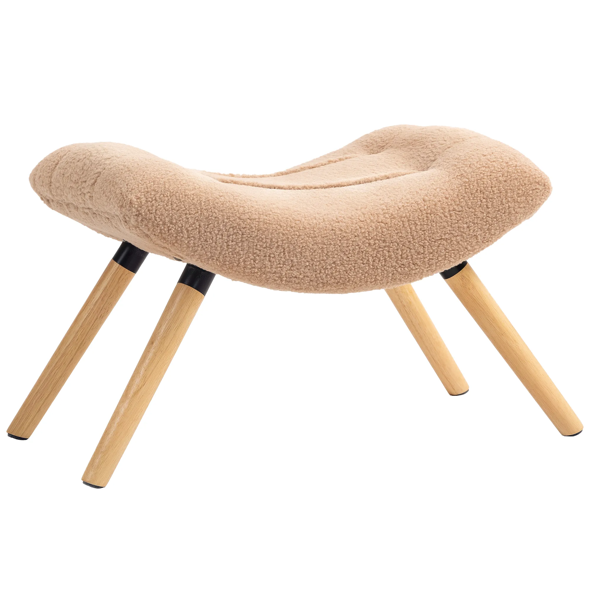 Moderner Fußhocker mit Fleece-Bezug und Holzbeinen, gepolstert, für Wohnzimmer, Schlafzimmer, Flur, Braun
