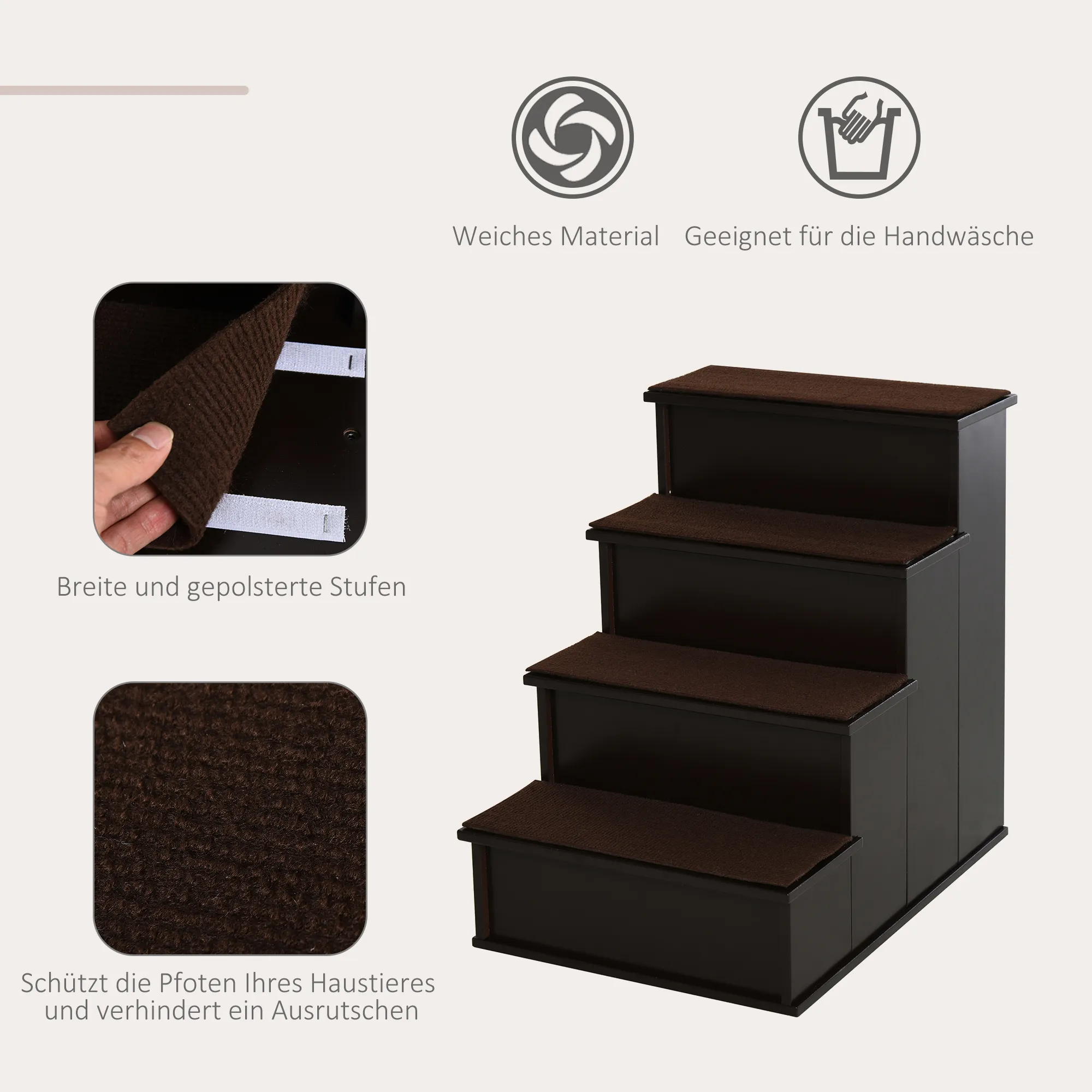 Haustiertreppe für Hunde & Katzen, 4-stufig, MDF, Dunkelbraun