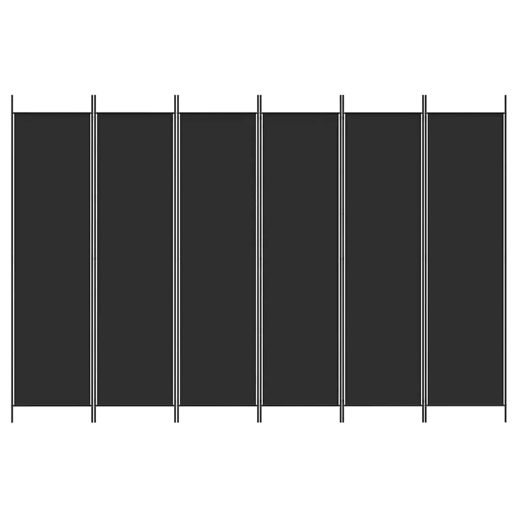 6-tlg. Paravent Schwarz 300x200 cm Stoff