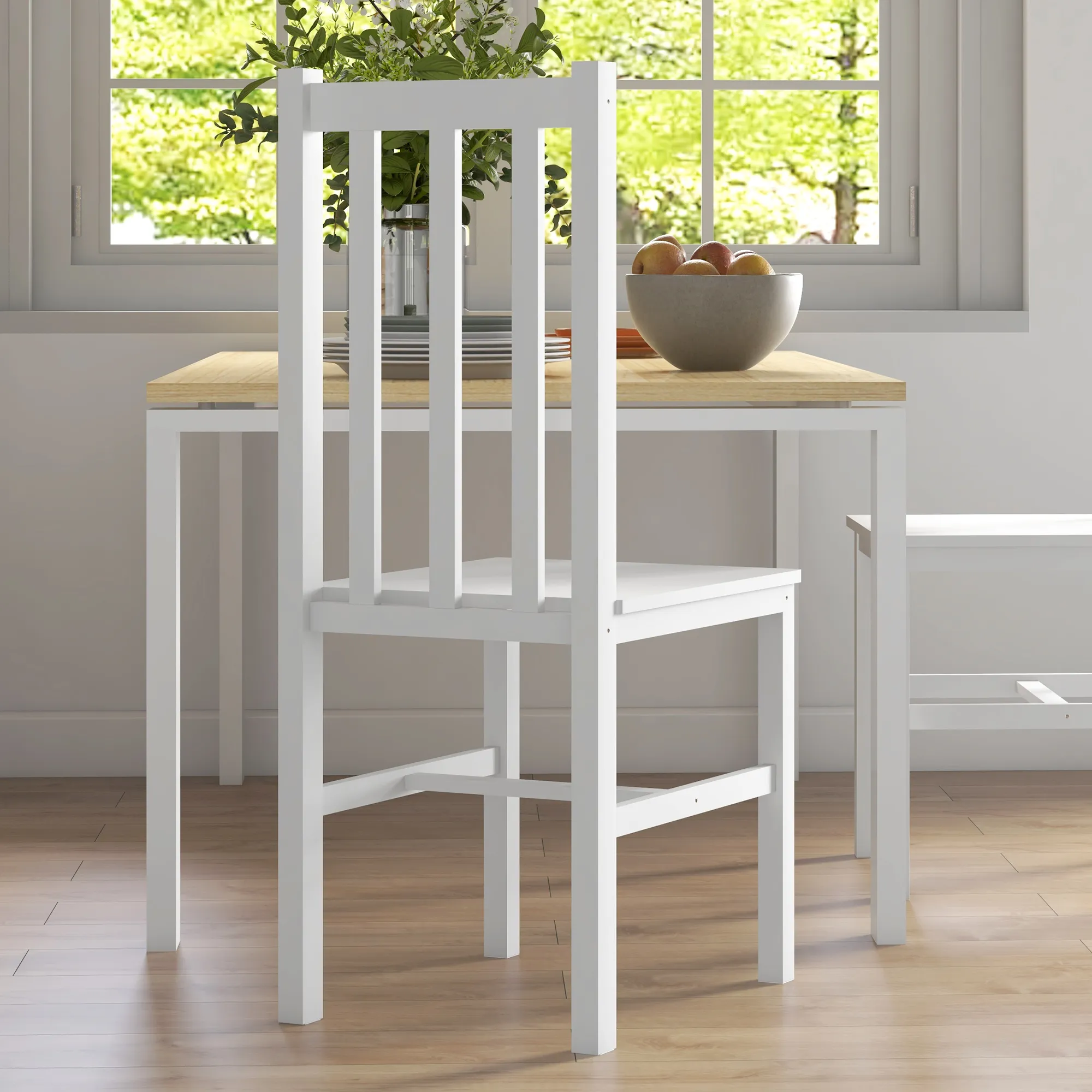 2er-Set Küchenstühle Esszimmerstühle Stühle, Massivholz, modernes Design, 38, 5 cm x 47,5 cm x 99 cm, Weiß