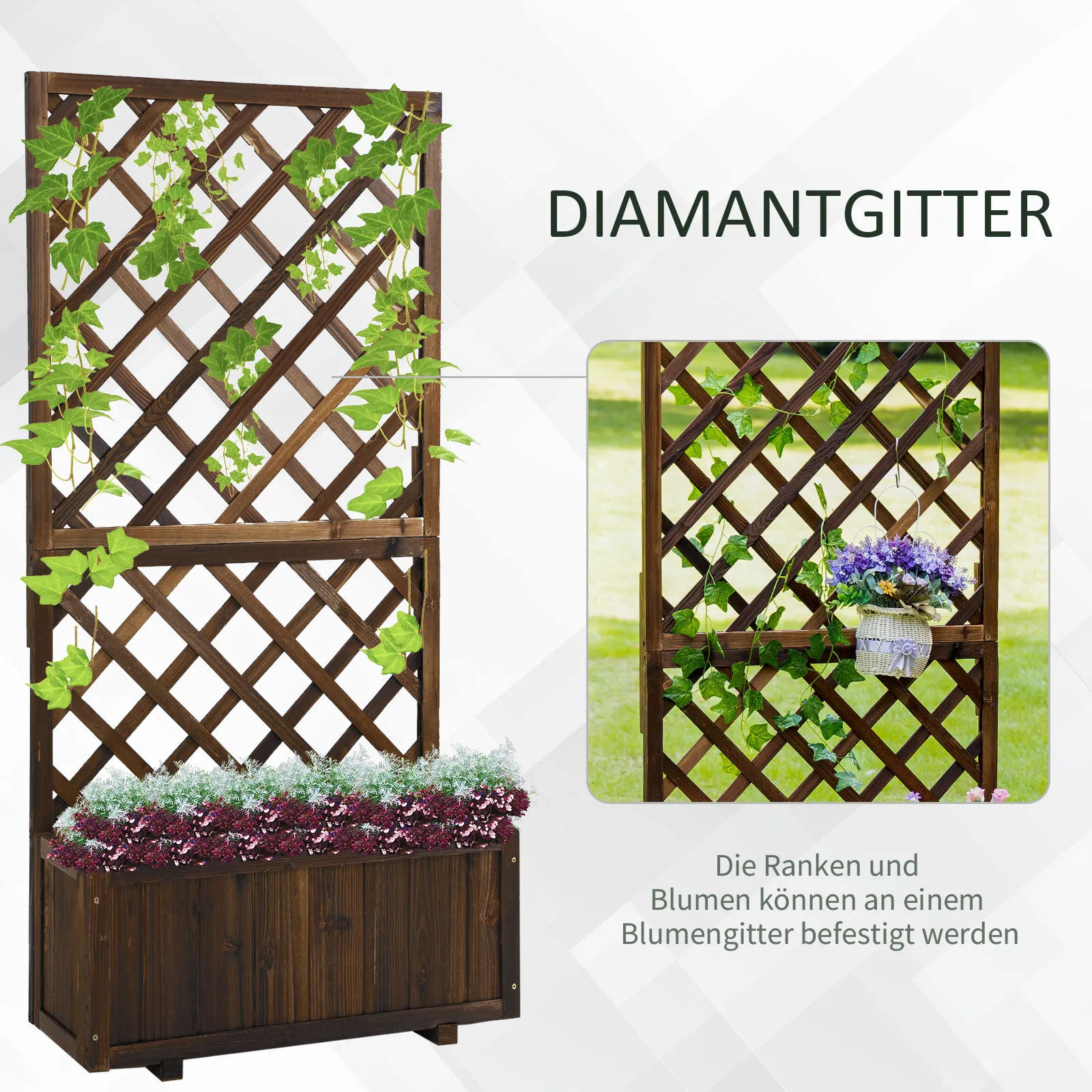 Rustikaler Blumenkasten 72,5L x 31,5B x 149,5H cm Braun