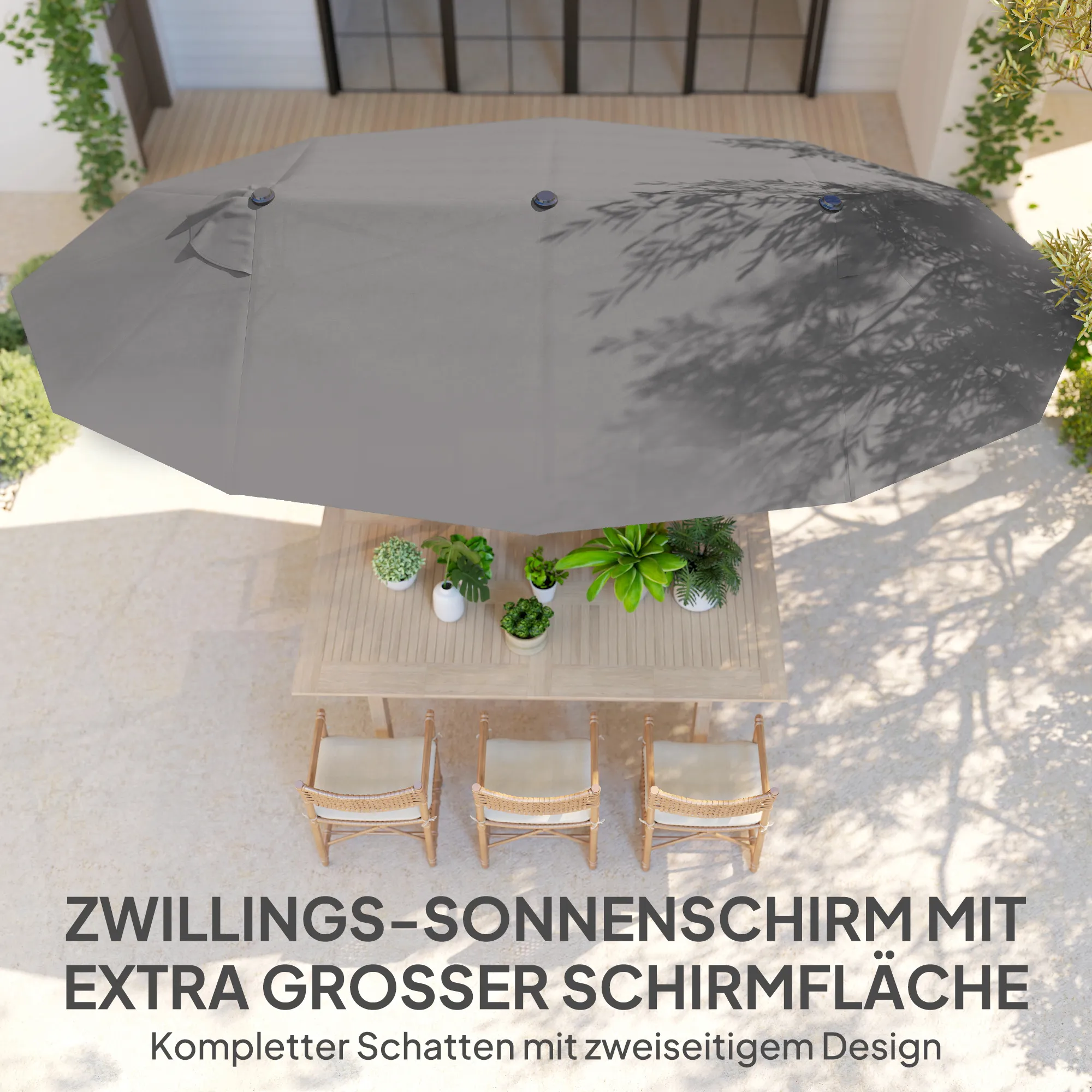 Doppel-Sonnenschirm 460x270 cm Grau für Garten und Terrasse