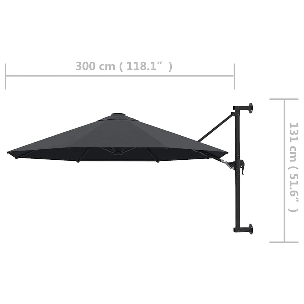 Wand-Sonnenschirm 300x131 cm Anthrazit mit Kurbel und 8 Schirmrippen