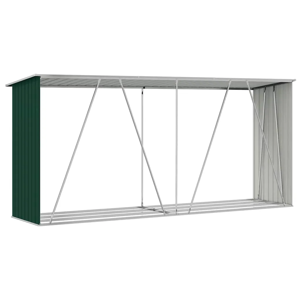 Brennholzschuppen aus verzinktem Stahl 330x84x144/152 cm Grün