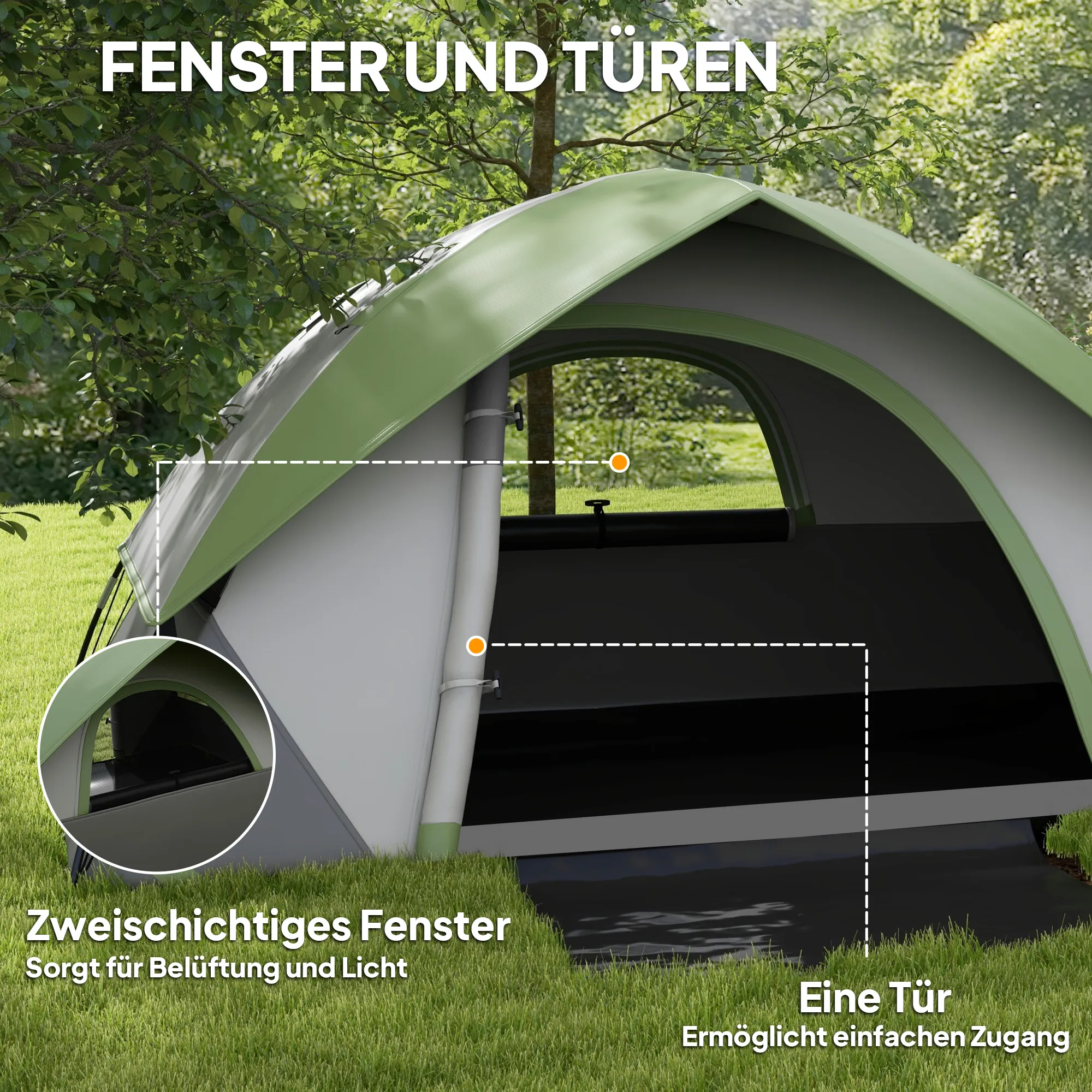 Campingzelt 2 Personen 210x150x110 cm Grün