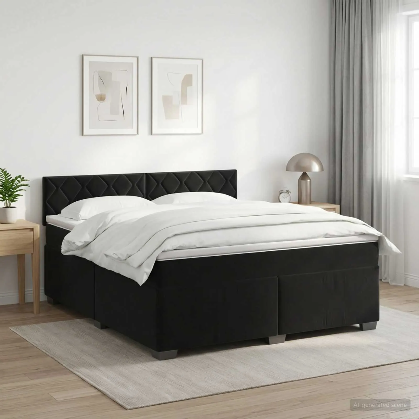 Boxspringbett 180x200 cm Samt Schwarz mit verstellbarem Kopfteil