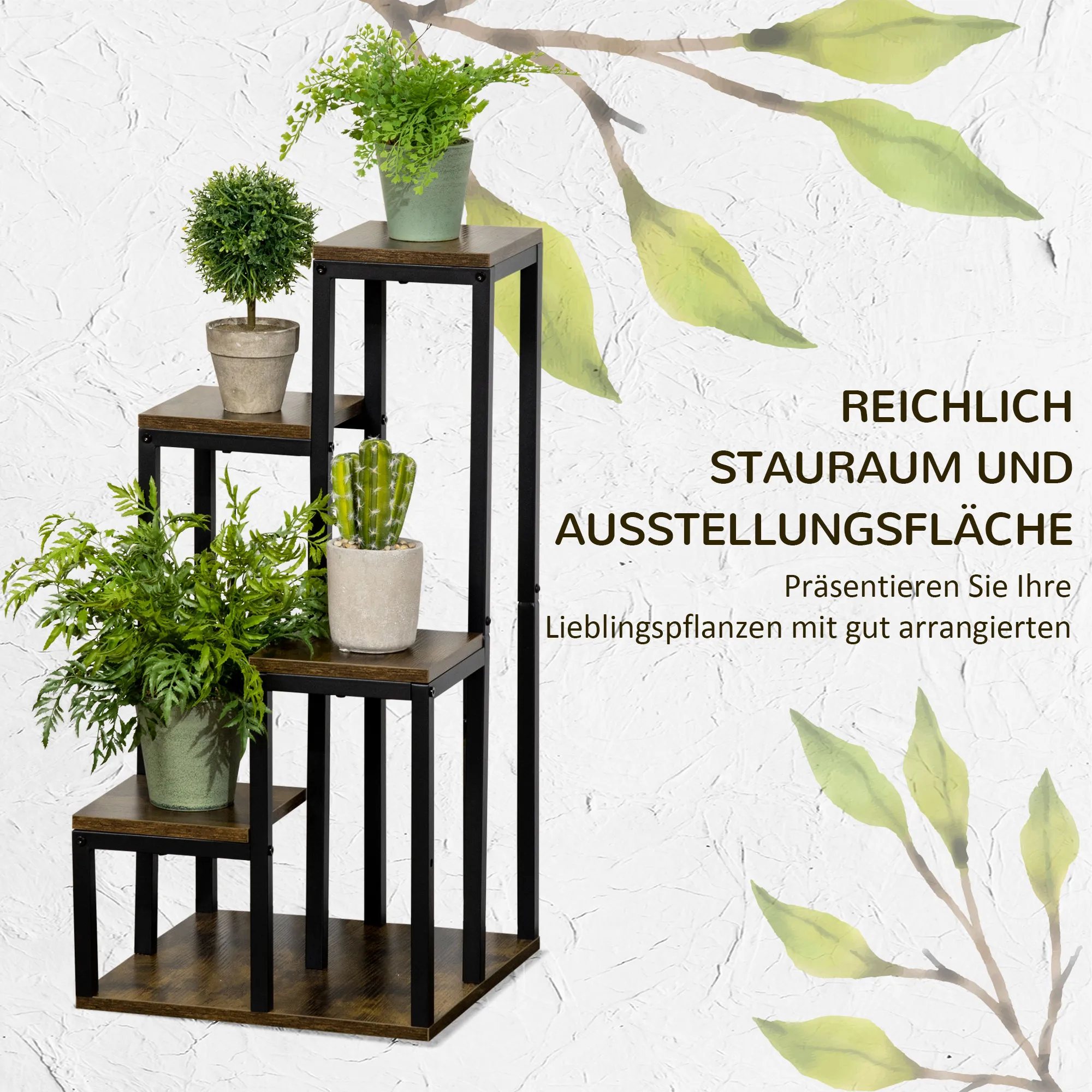 Rustikales Eck-Blumenregal 40L x 40B x 81H cm in Braun