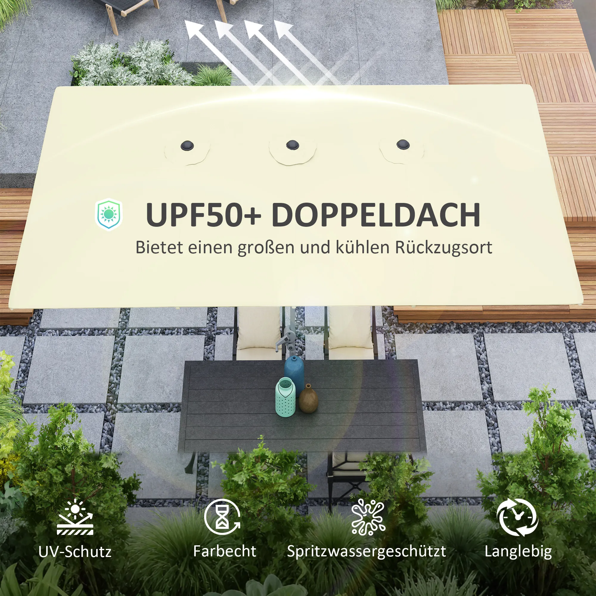 Doppelseitiger Doppelsonnenschirm 451x264 cm Cremeweiß+Dunkelgrau