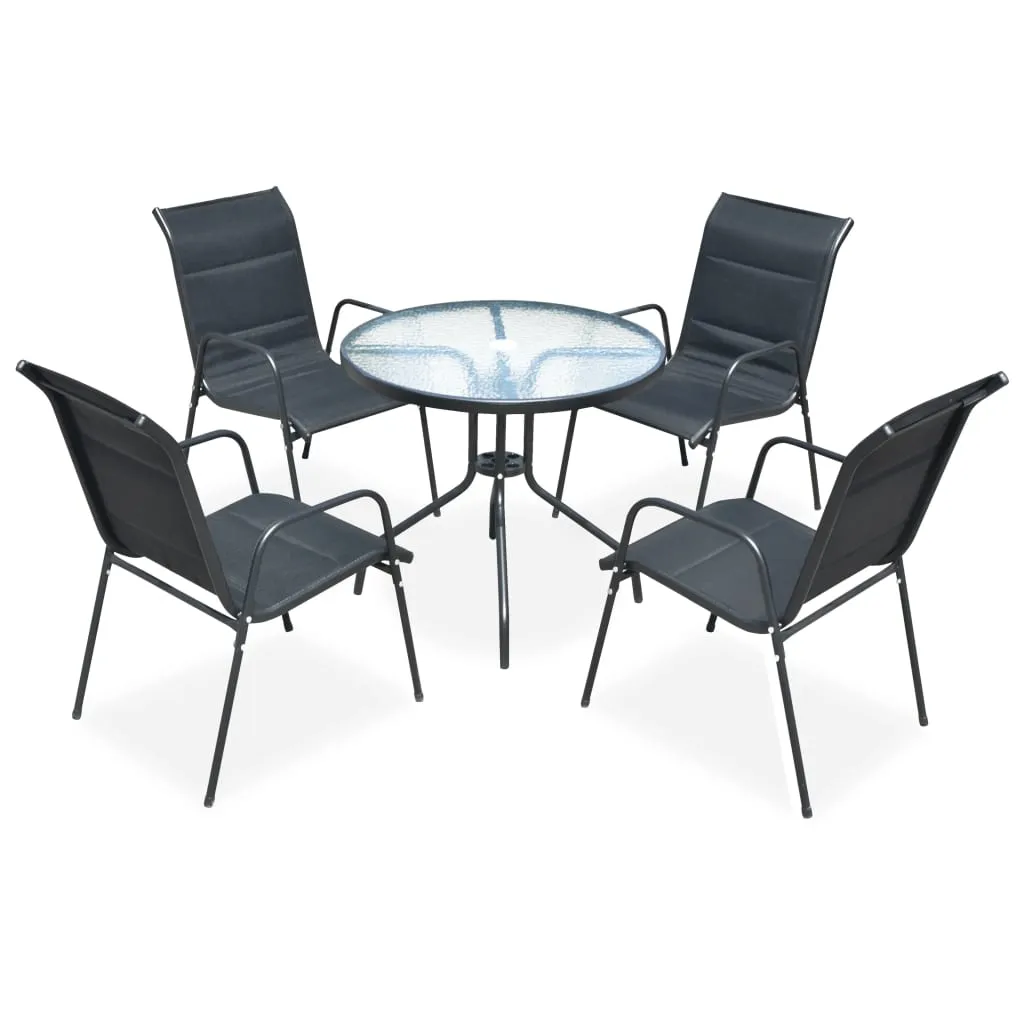 Gartenmöbel-Set Schwarz 80x71 cm Tisch & 4 Textilene-Stühle