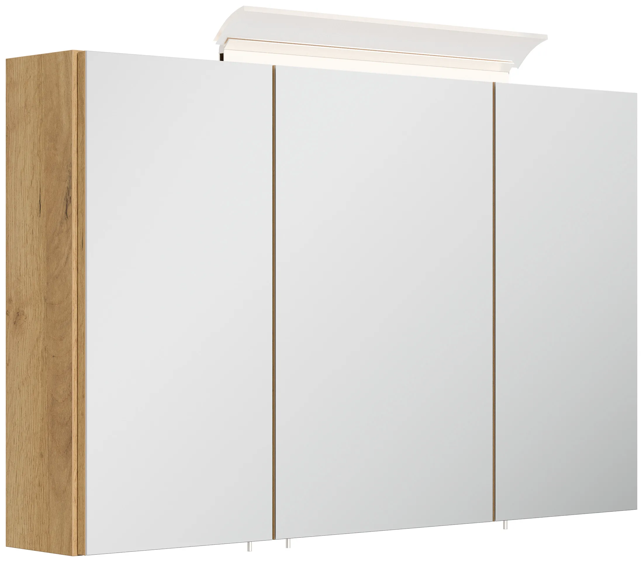 Spiegelschrank 120cm inkl. Design LED-Lampe und Glasböden eiche gold