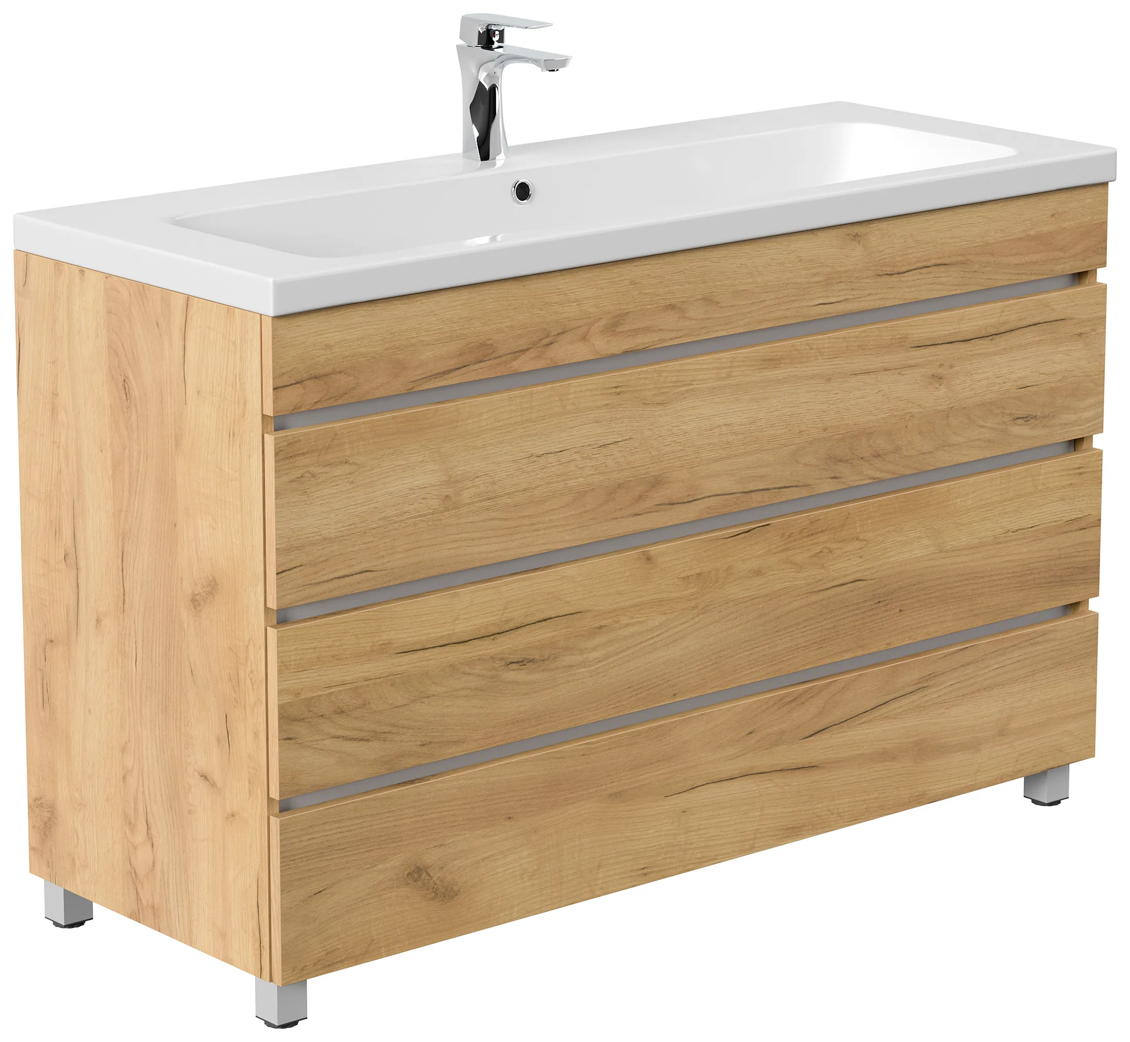 Stand Badmöbel Fellini 120 SoftClose eiche gold mit drei grifflosen Schubladen