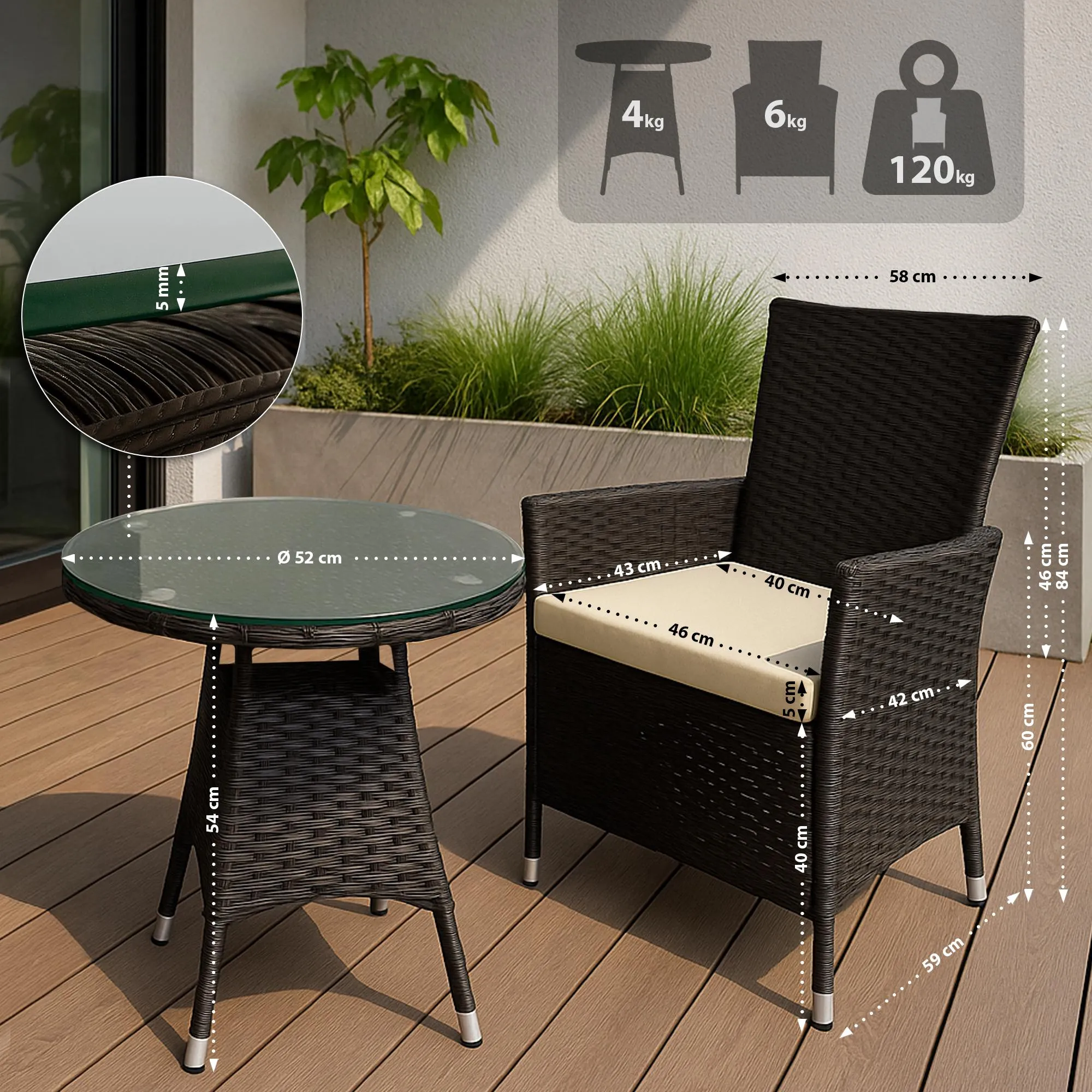 Esstisch-Loungeset Fireda 110x110x84 cm dunkelbraun