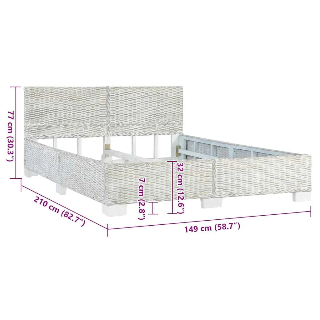 Bettgestell aus Massivholz und Rattan 210x149x77 cm Grau