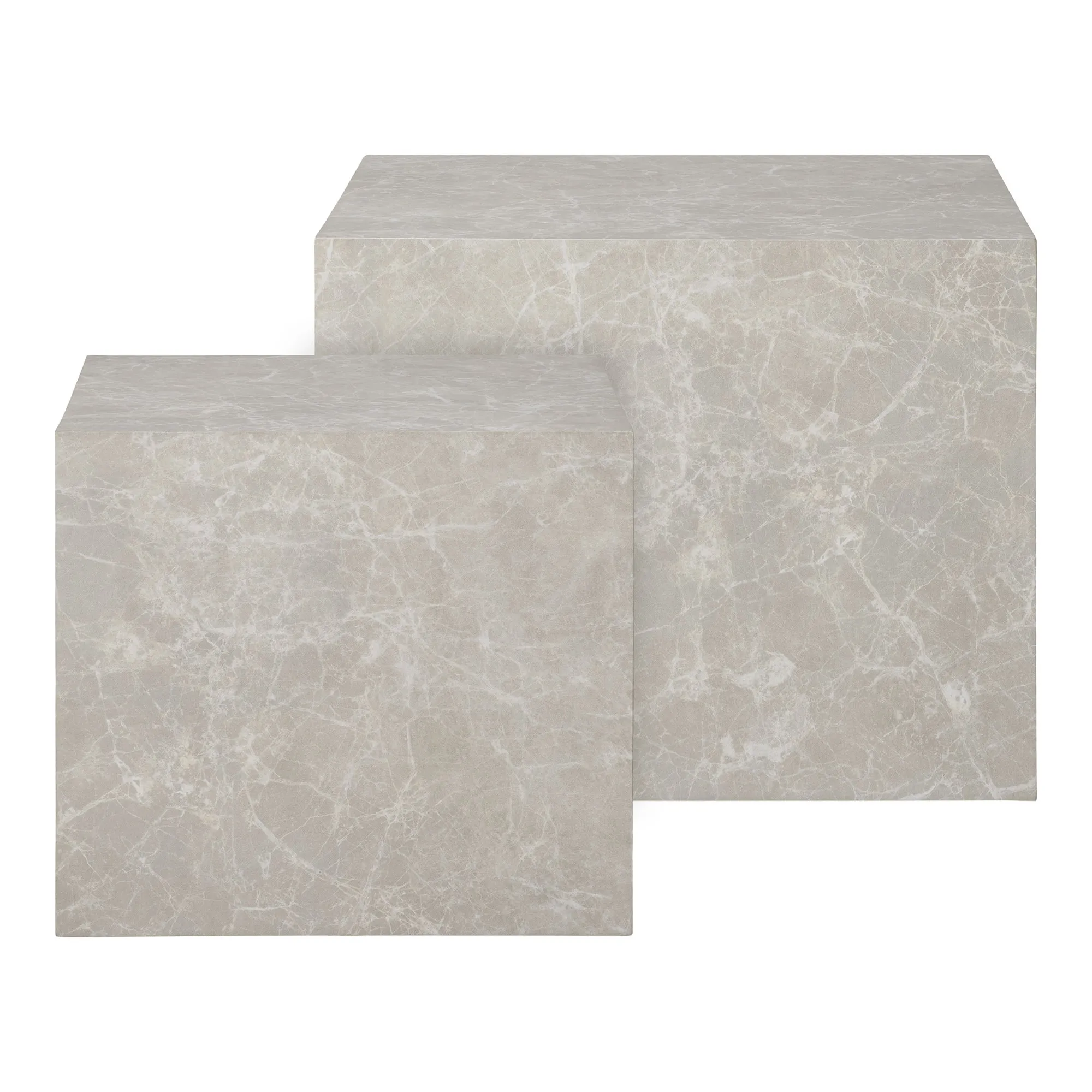 tinkaro Couchtisch-Set 2-teilig Marmor-Optik 40/50 x 40/50 x 36/40 cm Beige