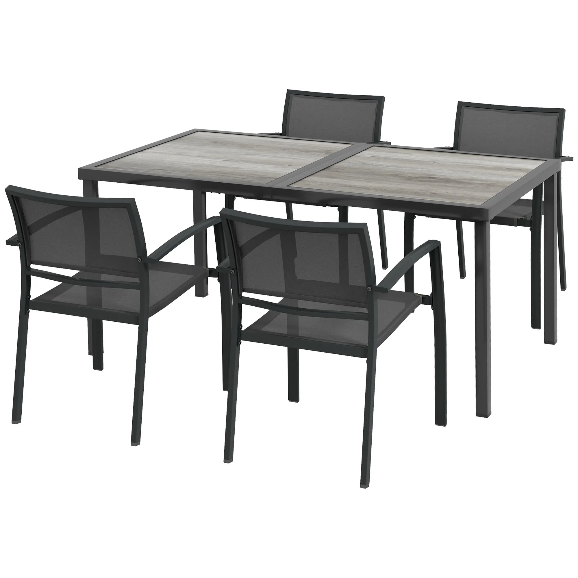 Gartenmöbel-Set Gartensitzgruppe, 1 Tisch, 4 Stühle, 150 x 87 x 72 cm, Grau