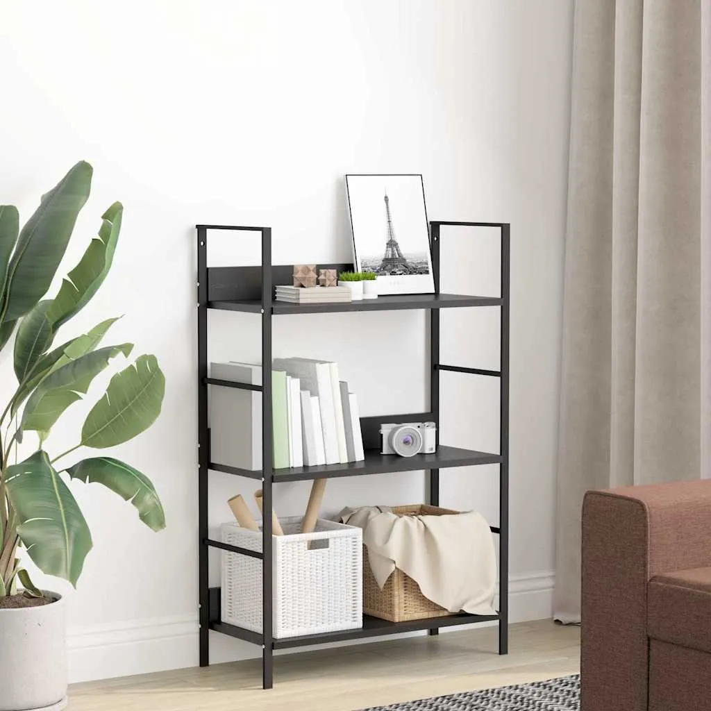 Schwarzes Bücherregal 60 x 27,6 x 90,5 cm mit 3 Ablagen