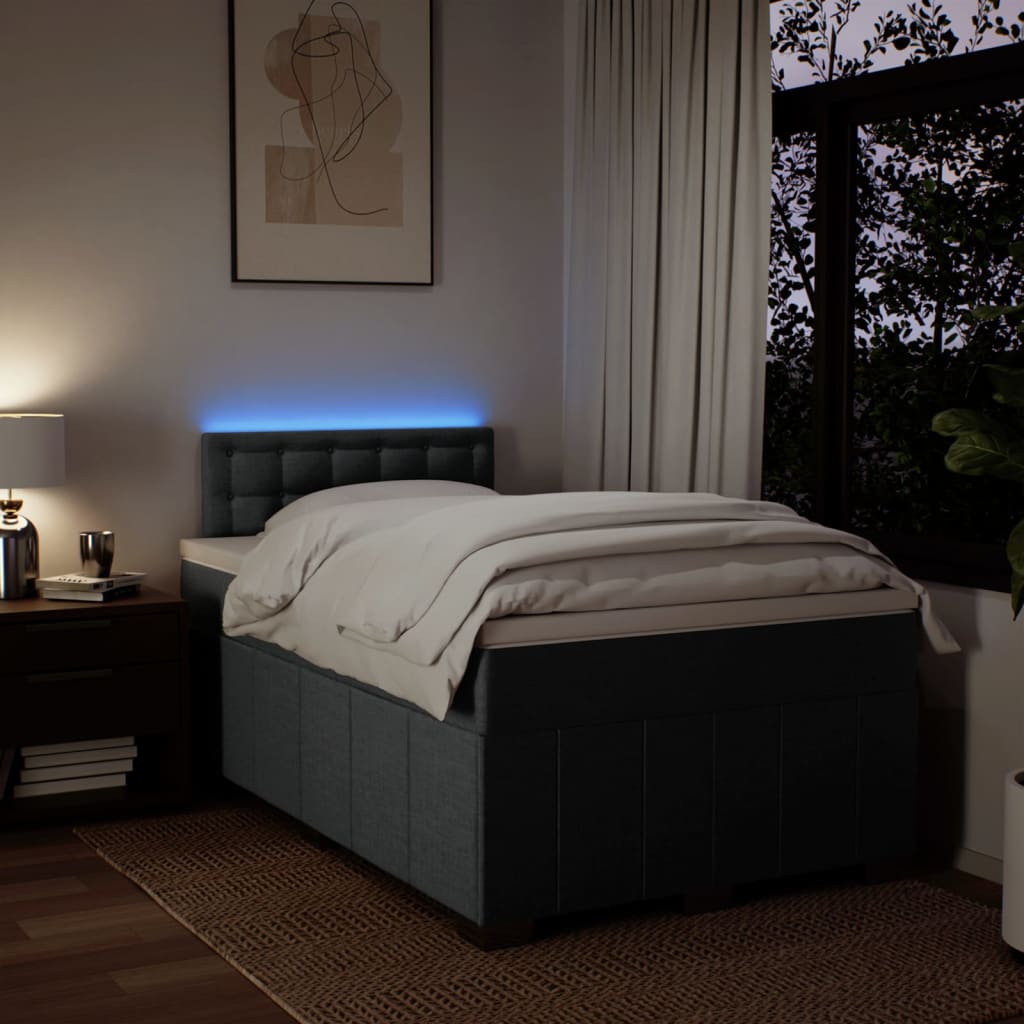 Boxspringbett 120x190 cm mit LED-Beleuchtung, Dunkelgrau, Stoff