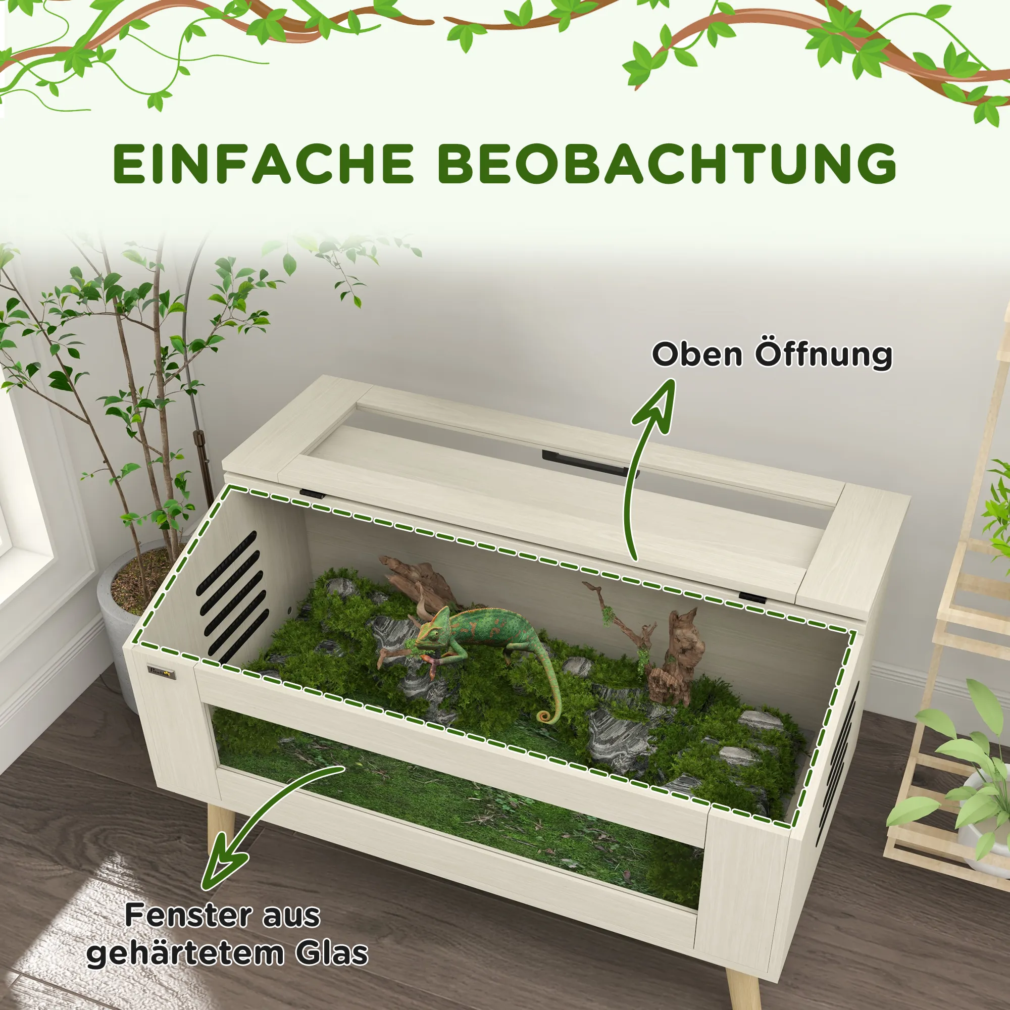 Reptilienbox, Eidechsenkasten, 140 Liter, Heizkissen-kompatibel, Glasfenster
