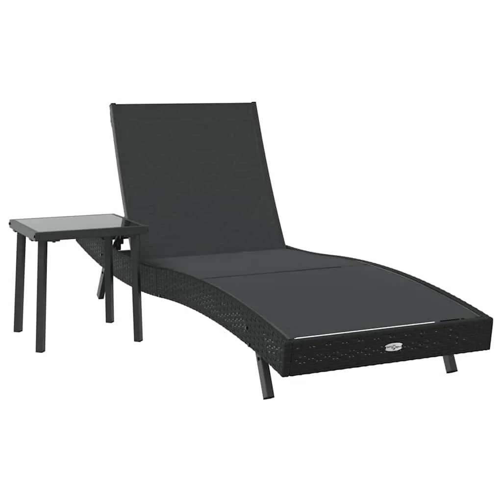 Sonnenliege mit Tisch 197x70x82 cm Schwarz Polyrattan